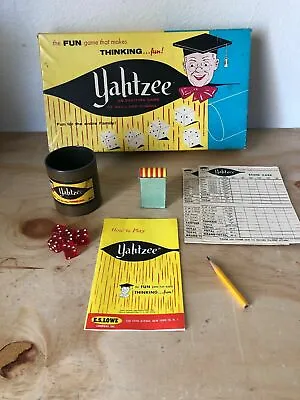 Vintage 1961 Yahtzee Dice Game With Scorecards ES Lowe Milton Bradley No.950 • $16.19