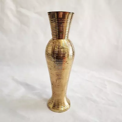 Vintage Brass Ribbed Slim Urn Vase 8  Mid-century Modern MCM Metallic AS IS • $17.99