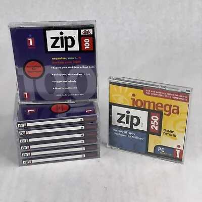 Lot Of 8 Iomega Zip Disks W/ Cases (7-100MB & 1-250MB) Mac Formatted USED • $13.96