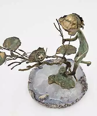 Superb Retired Malcolm Moran Bronze Nature Girl W/Birds & Nest Sculpture 1971 • $450