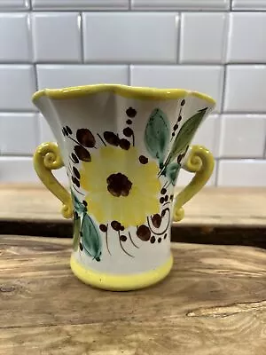 Vintage Hand Painted Floral Vase Two Handled Made In Italy For FTD • $17.99