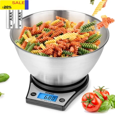 Digital Kitchen Scales KS6000 BK/SS | Black Design With 2.5L Steel Bowl | 5Kg Ca • £39.76