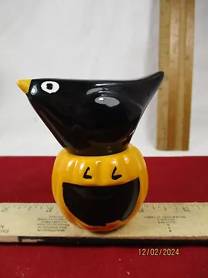 Vintage Fall Halloween Crow Pumpkin Salt & Pepper Shakers • $6