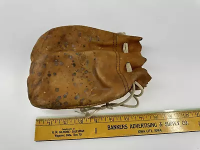 Vtg/Antique Leather Boyt Marble Possibles Bag Pouch Drawstring Closure RARE • $23.95