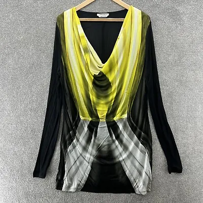 Marina Rinaldi Blouse Womens XL Yellow Black White Cowl Neck Long Sleeve • £29.99