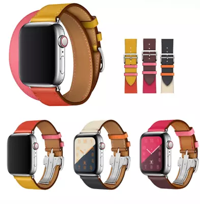 For Apple Watch Series 7 8 41mm 45mm Leather Watch Band Single Double Tour Strap • $16.99