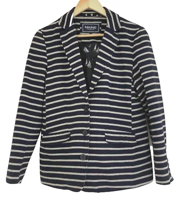 Maine New England Ladies Navy Stripe Jacket Size 12 • £8.50