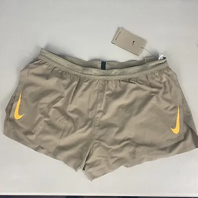 Nike Aeroswift 2  Running Khaki Flyvent Racing Shorts CJ7837-247 Men Sz L • $35.16