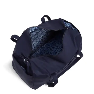 NWT Vera Bradley Large Solid Navy & Floral Travel Duffel Bag Cotton Weekender • $99