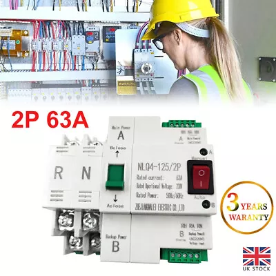 £21.99 • Buy 2P 63A Dual Power Automatic Transfer Switch For Generator Changeover Switch UK