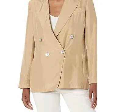 Vince 100% Silk Double-Breasted  Lightweight Camel/Tan Jacket/Blazer Sz 8 • $25.99