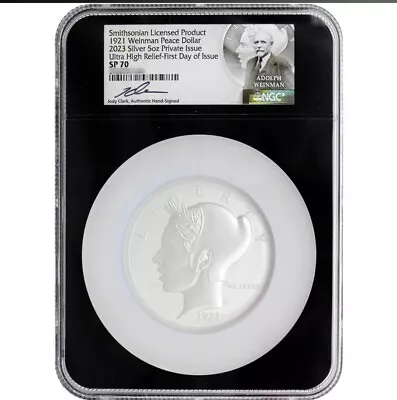 Smithsonian 5 Oz Silver 1921 Weinman Peace Dollar UHR Roman Finish NGC SP70 • $152.50