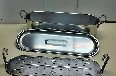 $59.99 • Buy Calderon Inox Oval 18/10 Stainless Fish Poacher Steamer Kettle Baking Pan 3pcs