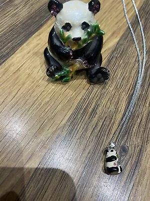 Trinket Box Metal Enamel Panda With Necklace  • £5