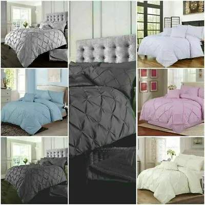 Pintuck Duvet Set Poly Cotton Quilt Cover Single Double Super King Size Bedding • £6.99