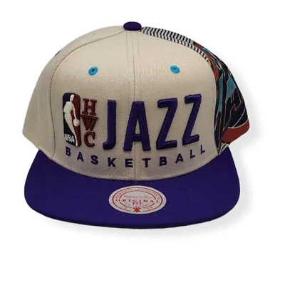 Mitchell & Ness Utah Jazz Team Big Face HWC Sand Adjustable Snapback Hat Cap • $38.99