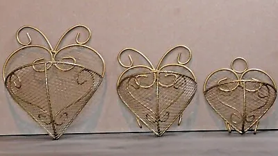 Metal Heart Shaped Hanging Wall Baskets Set Of 3 • $12.99