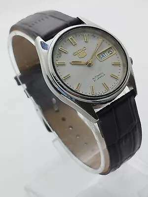 Vintage Seiko 5 Men's Automatic Leather Wrist Watch 21 Jewels Ref 7S26A • $59.99