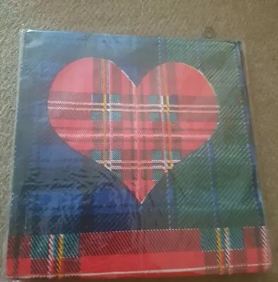 £3.19 • Buy Red Heart Tartan Scottish Design Paper Napkins /Serviettes X 20