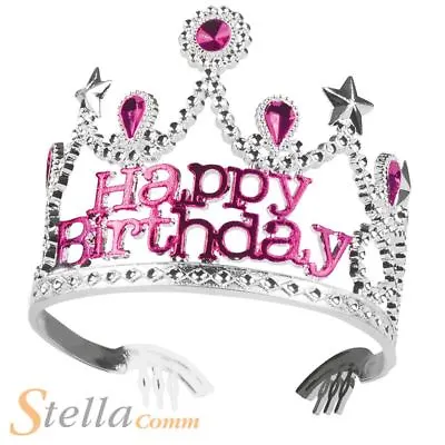 Girls Happy Birthday Silver Crown Tiara Childrens Celebration • £4.49