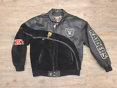 Rare Vintage NFL Oakland Raiders Genuine Jeff Hamilton Leather & Wool Jacket XL • $475