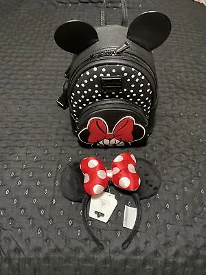 Loungefly Disney Parks Minnie Mouse Bow Mini Backpack NWT  With Matching Ears • $73.99