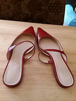 Zara Vegan Leather Flat Mules Red Slides Pointed Toe (W)US 5 EU40-UsedVeryGood • $30