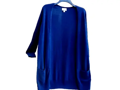 Pure Collection  Blue 100% Cashmere Long Cardigan With Pockets UK 14 • £69.95