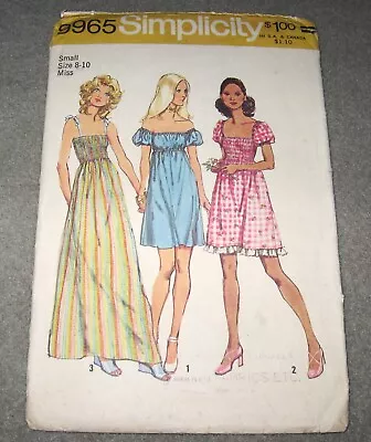 Simplicity Pattern #9965 Vintage Smocked 3 Sundresses - Size 8-10 Small - Cut • $2.50