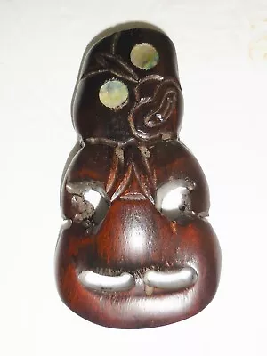 Vintage Nz Wooden Tiki Figurine Shell Eyes Maori Aboriginal Design • $17.49