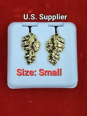 14k Gold Plated Nugget Earrings Butterfly Back Hip Hop Jewelry Mens/Women's 10MM • $14.99