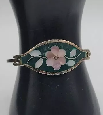 Vintage Alpaca Bracelet Malachite Mother Of Pearl Inlay Mexico • $52