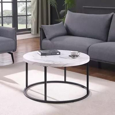 White Marble Round Ottoman Coffee Table For Living Room With Extra Thick Tab... • $215.05