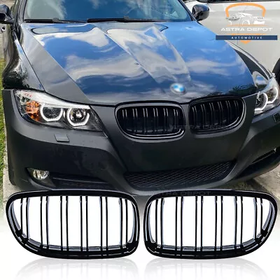 Gloss Black Front Kidney Grille Dual Line For BMW E90 3-Series E91 LCI 4DR 08-11 • $28.98