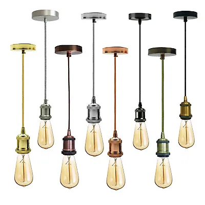 £10.89 • Buy Vintage Industrial Pendant Light E27 Holder Ceiling Rose Light Fitting Lamp Bulb