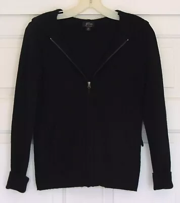 Black 100% Cashmere J.CREW L/S Hoodie Cardigan Sweater With Pockets XS • $45
