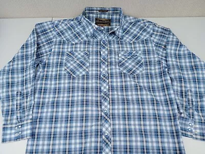 Mens 3XL WESTERN SHIRT Blue Plaid PEARL SNAP EMBROIDERED Los Altos Boots Rodeo • $12.99