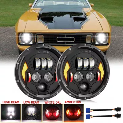 For Ford Mustang 1965-1978 7  INCH Round LED Headlights DRL Angel Eyes Pair DOT • $103.99