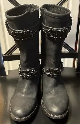 Vera Wang Lavender Black Uma Leather Engineer Moto Boots~Women’s Size 6.5~EUC • $31.45