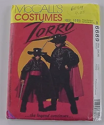 McCalls 6689 ZORRO Vintage 1993 Costume Pattern Uncut Mens Size SMALL 34-36 • $20