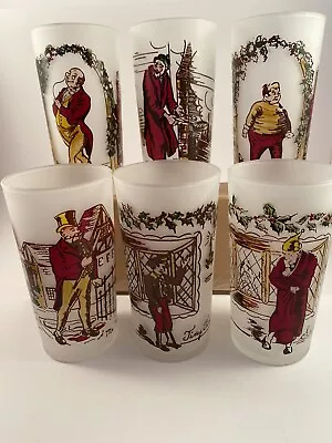 Lot (6) Vintage Federal Glass Charles Dickens Series Frosted Glassware Tumblers • $12.99