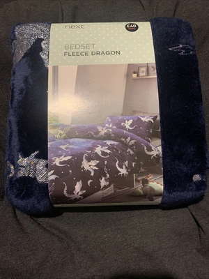 £30 • Buy Next Boys Blue Plush Fleece Dragon Bedding Set Double BNWT RRP £40