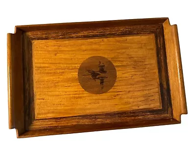 Vintage Wood Art Flying Birds Ducks Serving Tray Teak Mahogany Man Cave Cabin • $28