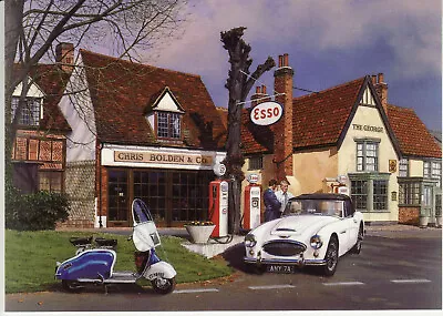 Austin Healey 3000 Esso Garage LAMBRETTA LD 150 Scooter Cavendish Suffolk Card • £2.98