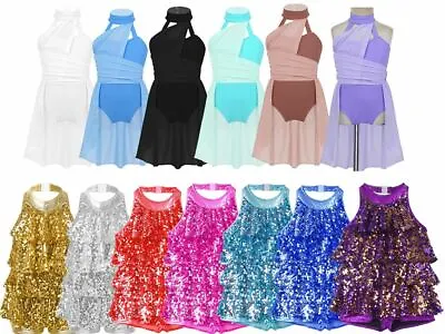 £13.99 • Buy Kids Girls Halter Sequins Ballet Dress Modern Jazz Latin Dance Unitards Costumes