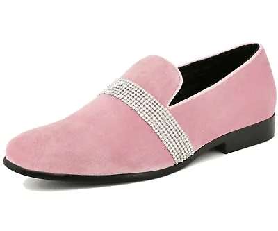 Amali Mens Slip On Velvet Smoking Loafers Casual Rhinestone Strapped Dress Shoes • $69.99