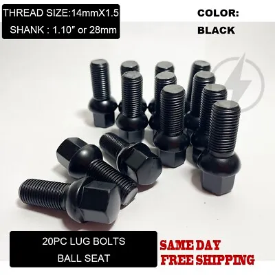 20pc Black 14x1.5 Ball Seat Lug Bolt 28mm Shank Fit Volkswagen Stock Wheel&more • $27.49