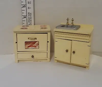 Vintage Dollhouse Wood Sink & Stove As Is  1-12 Ratio Dollhouse Miniature • $11.04