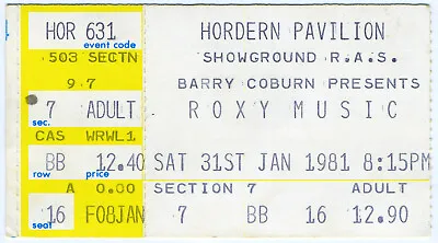 Rare Roxy Music Jan 1981 Hordern Pavilion Sydney Australia Concert Ticket Stub • $160