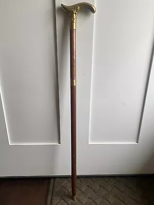 Vintage Brass Derby Head Handle Wooden Cane/Walking Stick 33.5 Tall • $30.99